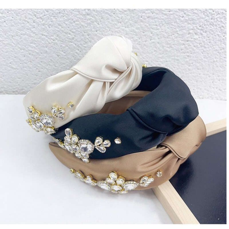 Fascia per capelli alla moda in tessuto con borchie diamantate leggere per donna con annodatura, parte superiore alta con teschio, fascia per capelli con bordo largo,_voghion.com