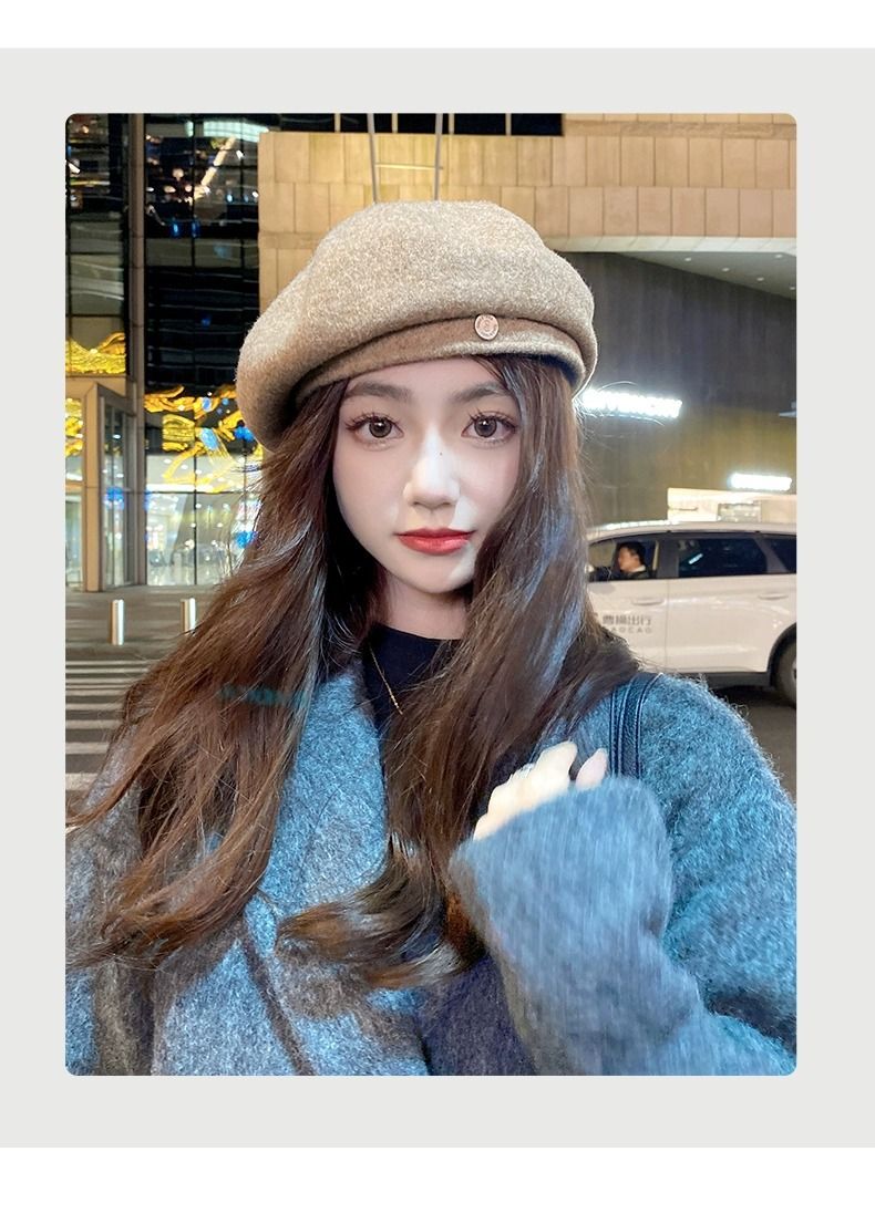 Autumn Berets, Round Emblem, Temperament, Wool Hat, Female Face, Small Autumn Winter High-quality, Elegant And Warm_voghion.com
