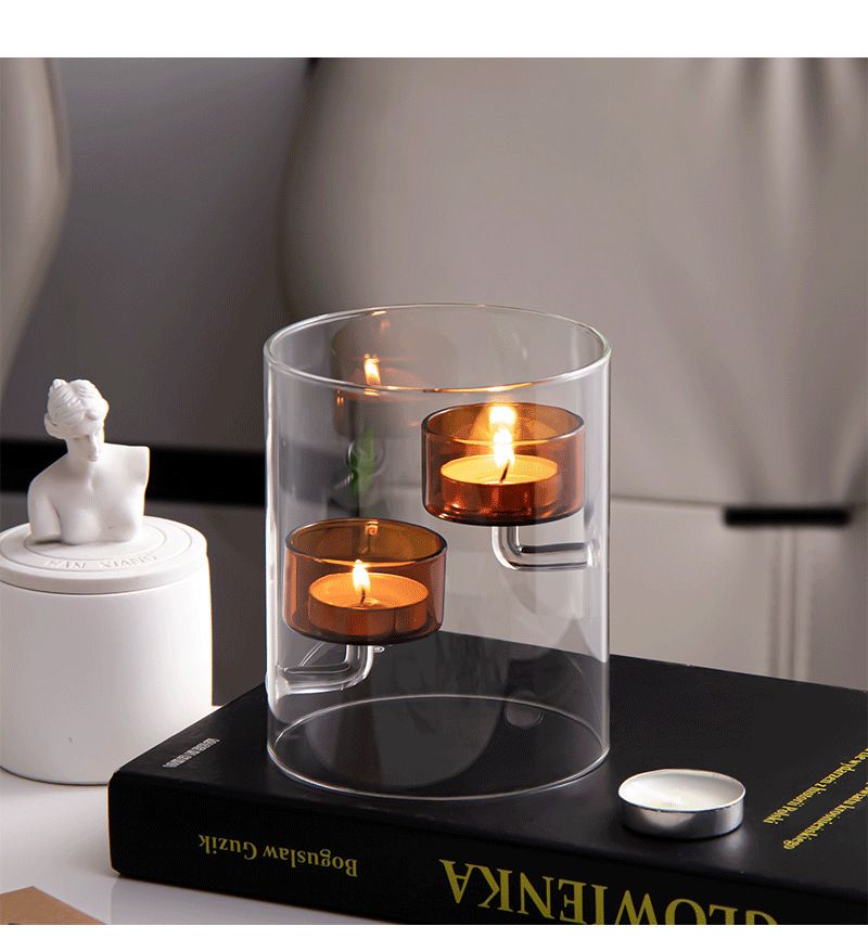 Hurricane Glass Candle Holder - Brown Windproof Cylinder Candle Stand For Romantic Dinner, Home Decor & Gift_voghion.com