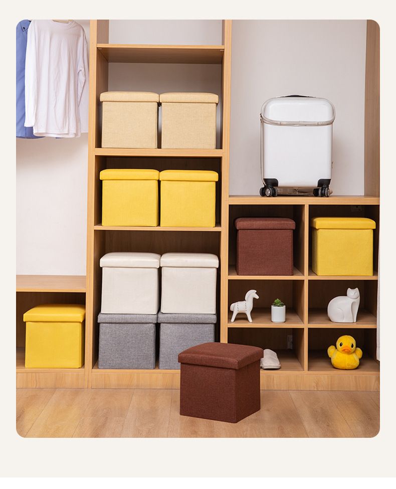 Pouf contenitore pieghevole – Panca contenitore quadrata in tessuto per casa, ufficio e ingresso (31x31x31 cm, capacità 30 l, portata 100 kg)_voghion.com