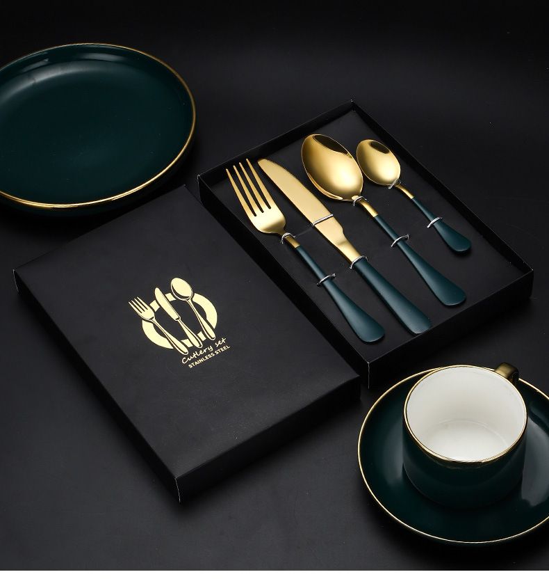 Set di posate in acciaio inossidabile di alta qualità - Utensili in argento/oro/oro rosa lucidati a specchio per cene moderne e regali promozionali_voghion.com