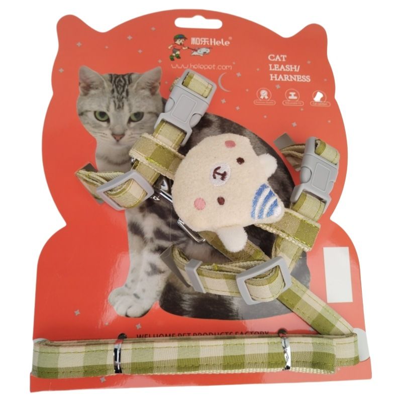 Cute Pet Costume 2-Piece Set I-Shaped Cat Sewing Craft Chest Harness With Small Doll_voghion.com
