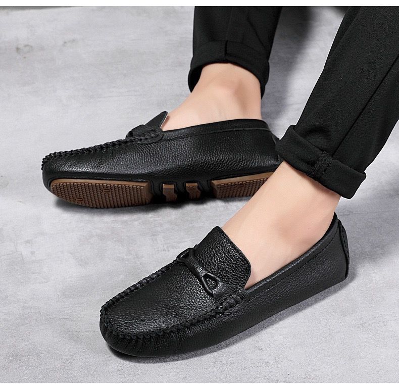 Four Seasons New Layer Lazy Small Feet Men's Casual Soft Top Leather Bean Driving Shoes_voghion.com