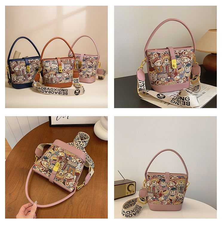 Borsa a secchiello di grande capacità, borsa a mano con design di nicchia, borsa da donna versatile, borsa a tracolla singola_voghion.com