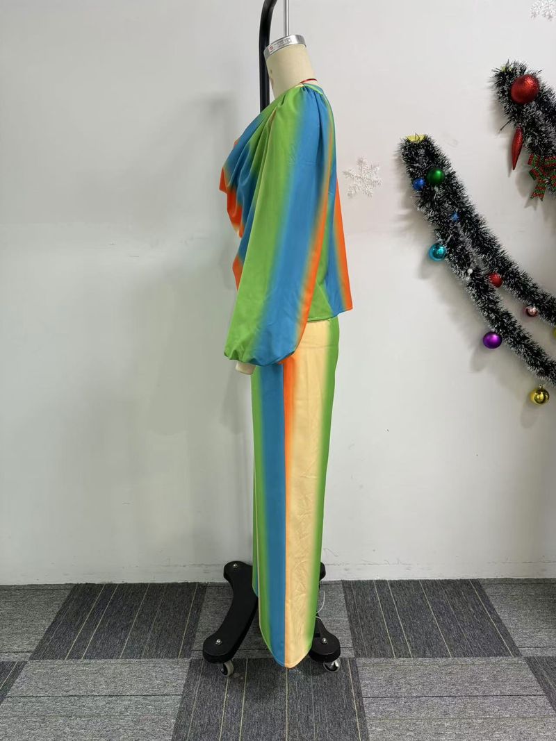 Women's Clothing Printed Swing Collar Wide Leg Pants Suit_voghion.com