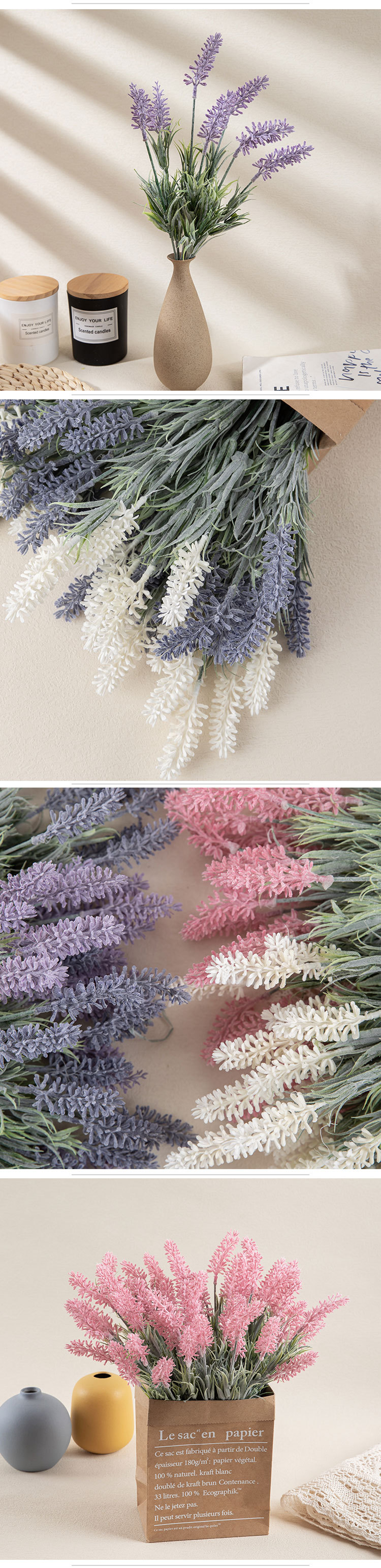 Lavender plastic artificial flower manufacturer home decoration wedding hand held flower wall plant wall artificial flower MW53458_voghion.com