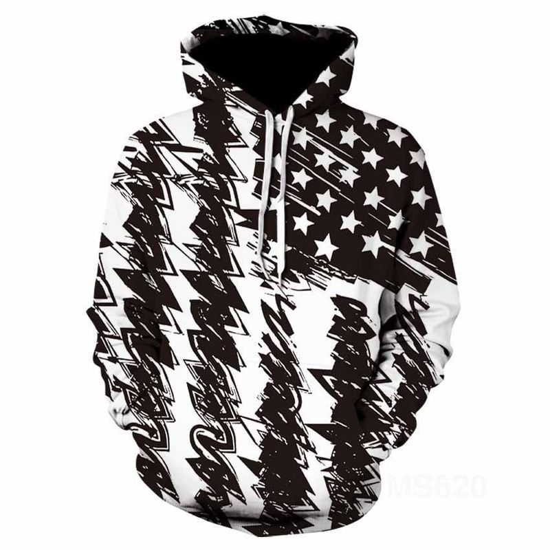 Felpa unisex casual primavera e autunno con stampa digitale geometrica nera e bianca del 2025_voghion.com