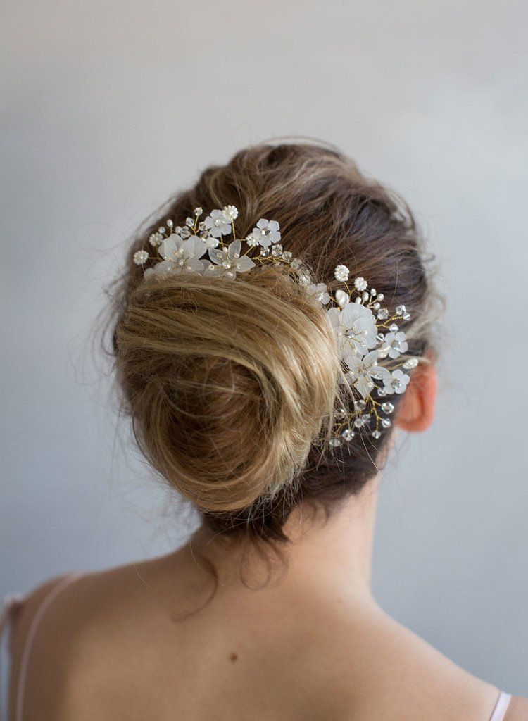 Bijuterii de păr Nouă vânzare fierbinte pieptene de păr cu flori lucrate manual, accesorii rochii de mireasă albe, căciulă, accesorii de mireasă_voghion.com