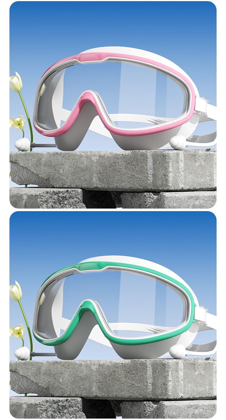 Gafas de natación RESHEIR de montura grande, impermeables, antivaho, HD, profesionales, para hombres y mujeres, con gorro de buceo_voghion.com
