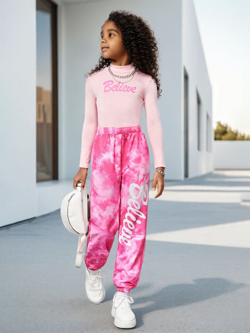 Moeder & Kinderen INS Meisjes Lente En Herfst Mode Tie Dye Patroon Leggings Losse Lange Mouwen Casual Mode Pak_voghion.com