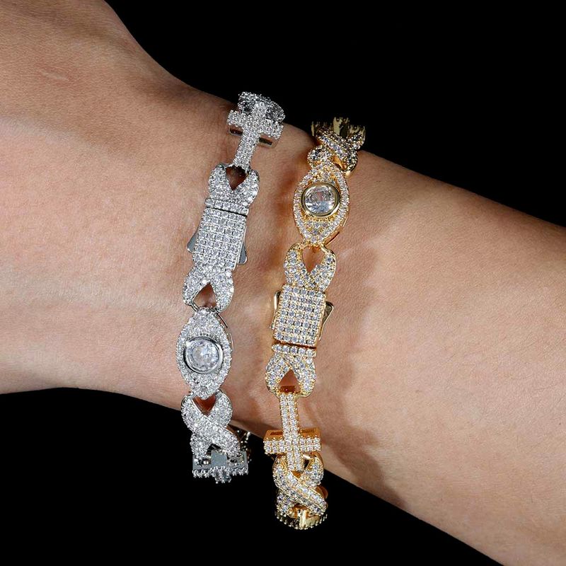 Bracciale da uomo versatile di alta qualità con catena a forma di 8 con croce e occhio di Hip Hop_voghion.com