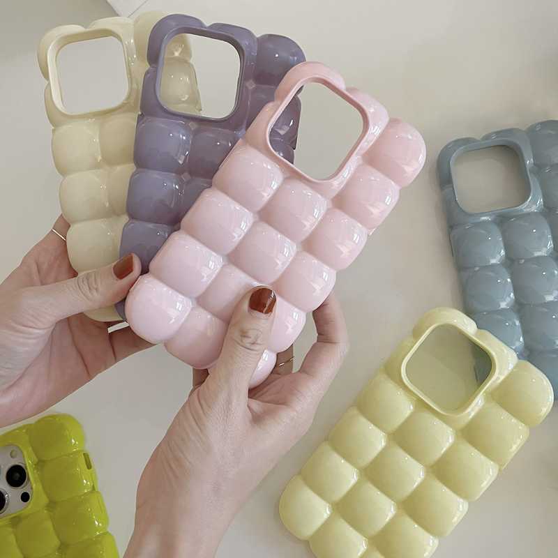 Solid Color Puff Egg Waffle Phone Compatible With IPhone 16 15 Pro Max 3D 14 Niche 13 Soft Case_voghion.com