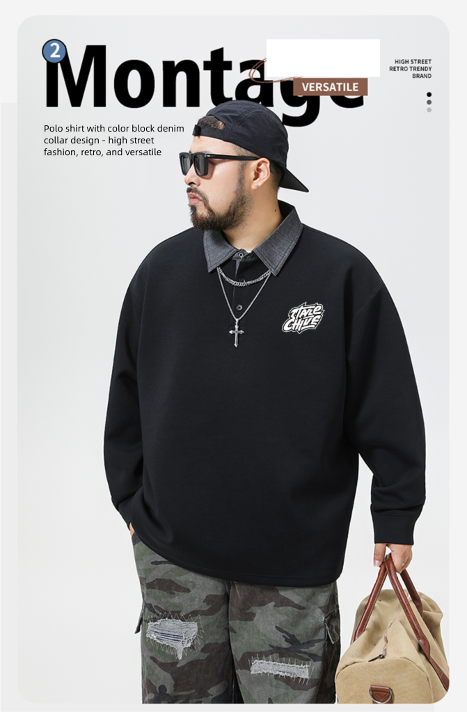 2025 Autumn New American Heavy Polo Collar Hoodie Large Men's Loose Long Sleeve Bottom Top_voghion.com