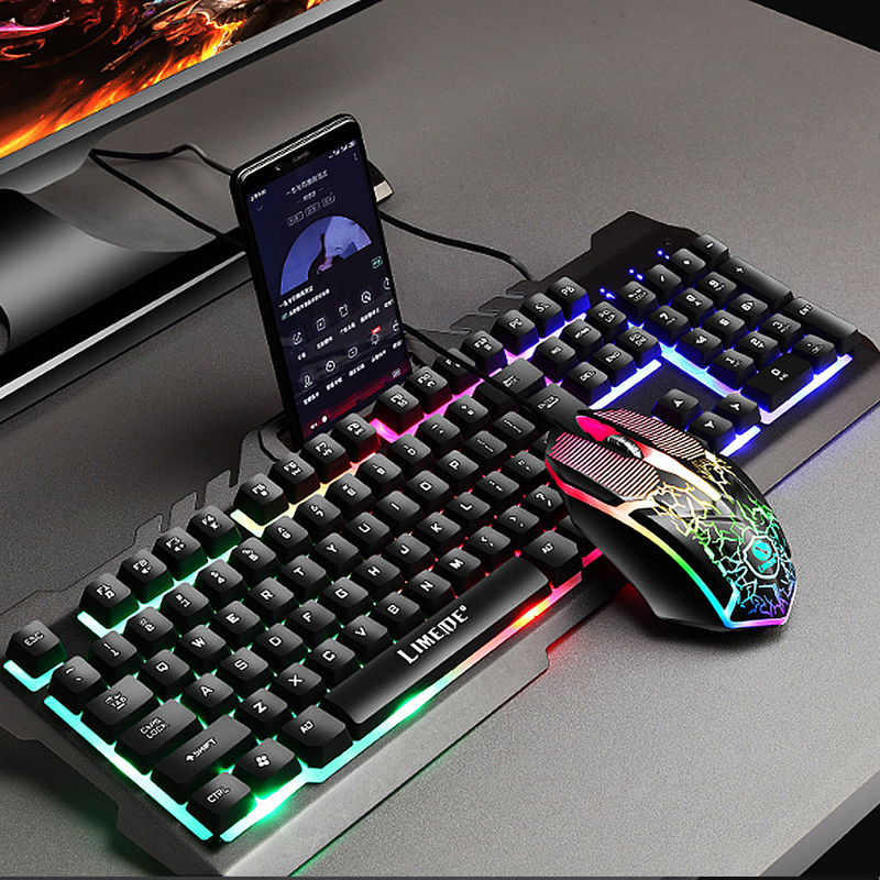 Set Mouse Gaming Tastatură T Tastatură mecanică cu fir Cu LED USB Gaming Mouse Iluminare din spate Tasta impermeabilă_voghion.com