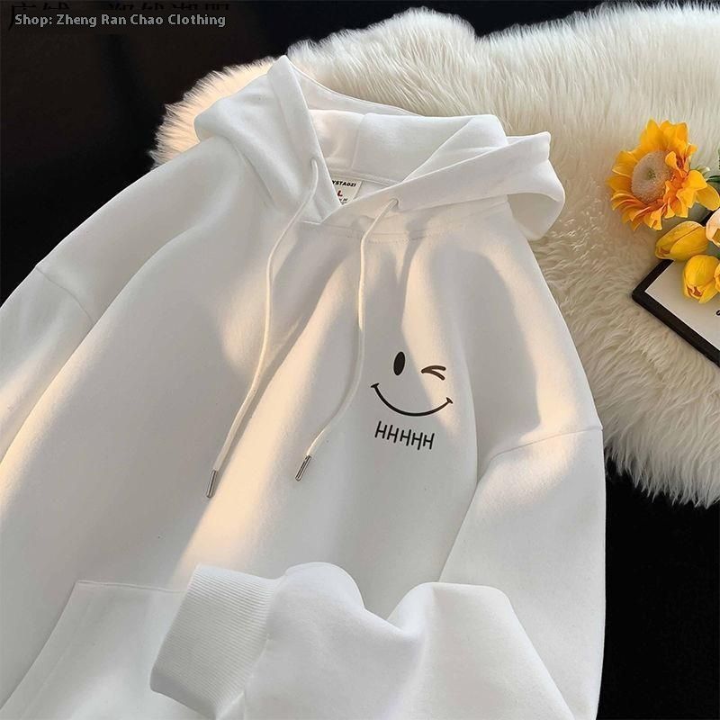 Herbst und Winter 2024 Neuer samtverdickter Kapuzenpullover Herrenbekleidung Langarm Trendy Brand Smiling Face Printed Coat 12_voghion.com
