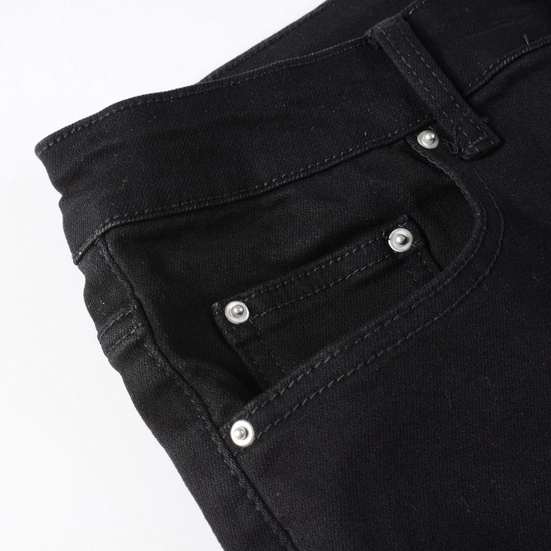 Men's Slim Fit Distressed Jeans - Black Stretch Denim Pants With Patchwork & Embroidery Details, Comfortable Cotton Fabric For Casual Wear_voghion.com