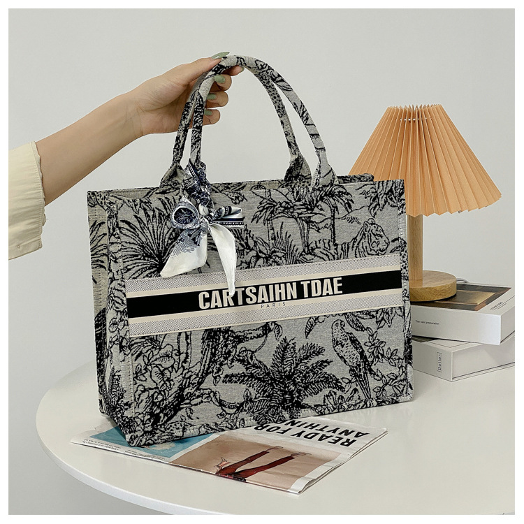 Borsa tote portatile alla moda e alla moda di grande capacità in tela di perle 2023, trama unica, borsa a tracolla versatile_voghion.com