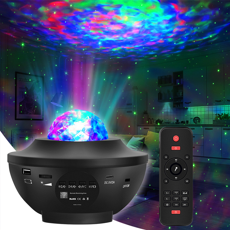 Projected Starry Sky Big Bowl USB Bluetooth Music Rotating Ripple Full Starry Sky Laser Stage Light Bedroom Atmosphere Night Light_voghion.com