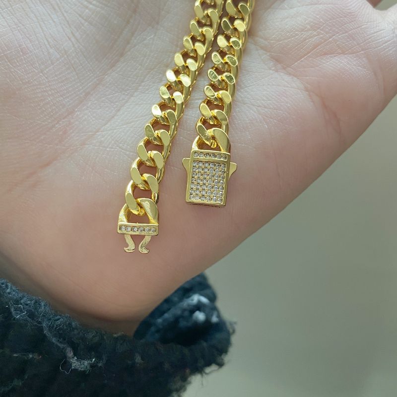Pulseira cubana masculina com diamantes, latão banhado a ouro, estilo hip-hop, personalizada com diamantes, simples e ousada_voghion.com