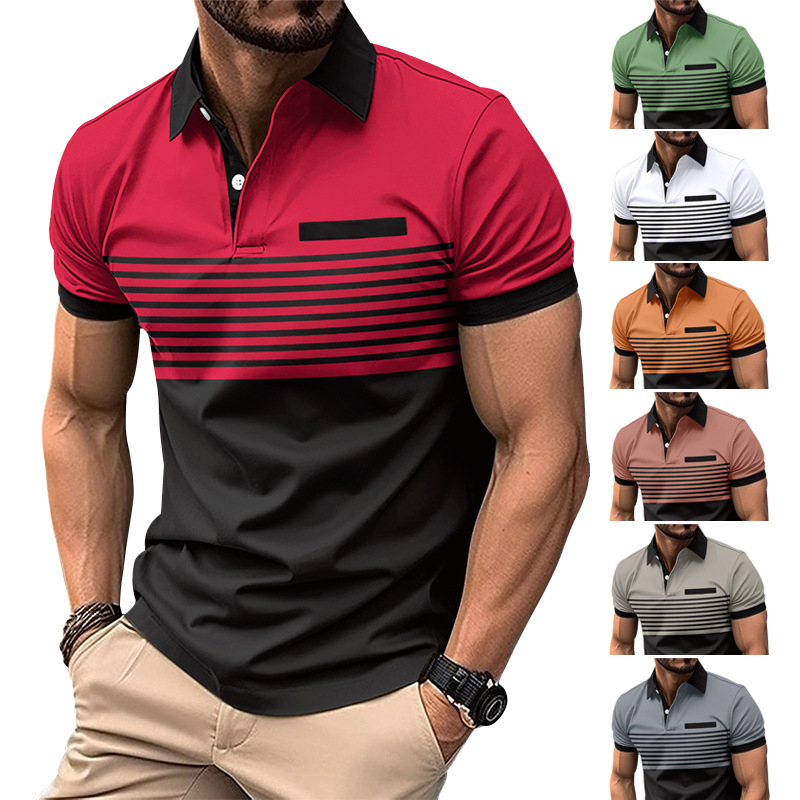 New Summer Men Casual Short Sleeve Lapel Business Polo Shirt 3D Digital Print Stripe Polo Shirt Sport Button Pullover Tops_voghion.com