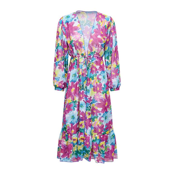 Maillot de bain une pièce pour femme, ensemble maillot de bain une pièce à imprimé ajouré, col licou et jupe parapluie_voghion.com