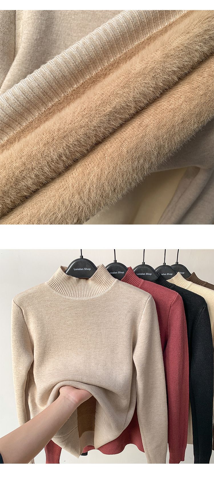 One-piece Fabric Fleece Sweater For Women Winter 2025 New Thickened Half-high Collar Base Layer Trendy_voghion.com
