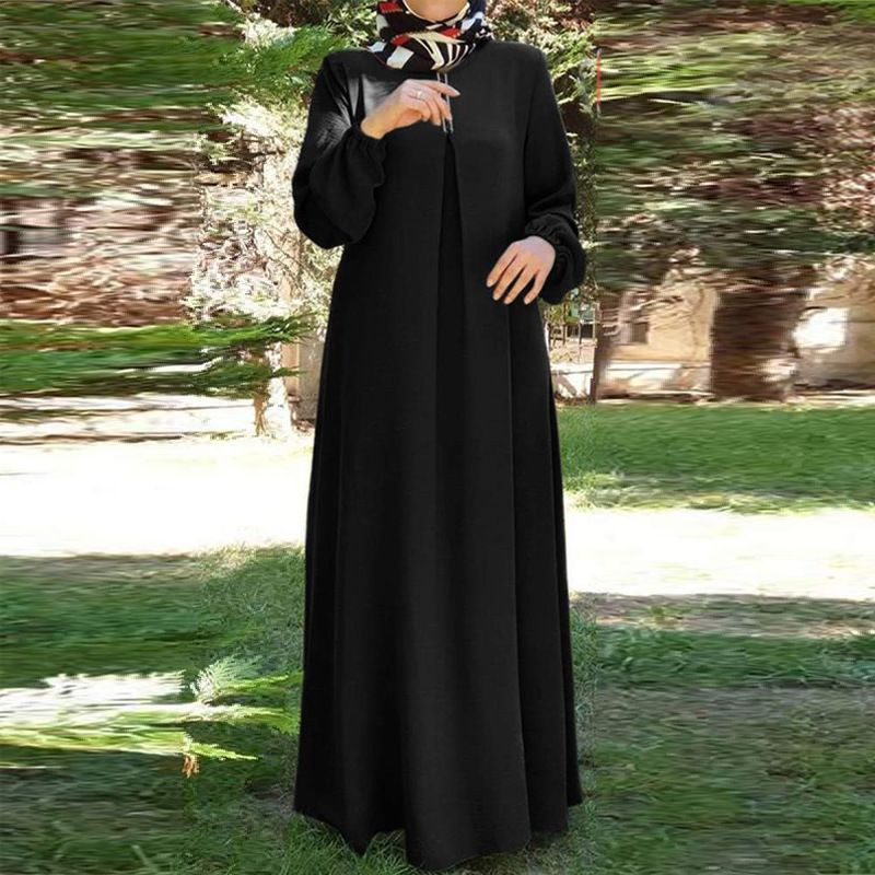 Muslimische Damenbekleidung in Übergröße, Damenmode, lockeres, langärmliges Robenkleid mit Rundhalsausschnitt_voghion.com