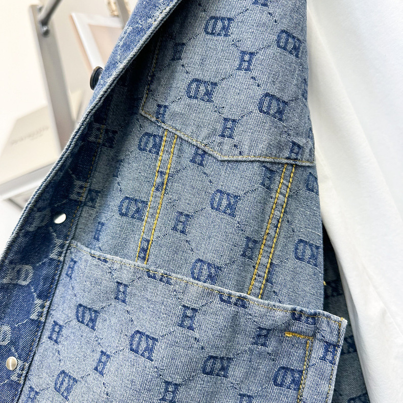 Pánské oblečení Jarní pánská džínová bunda, módní tenká žakárová pánská volná bunda, klopový kabát, trendy B2BJE1192_voghion.com