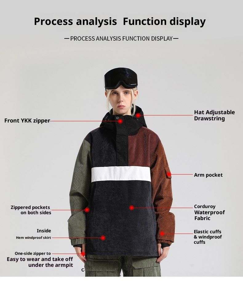 001 001 Women's Patchwork Color-Block Corduroy Windproof Warm Single And Double Board Export Sports Outdoor Ski Suit For Men_voghion.com