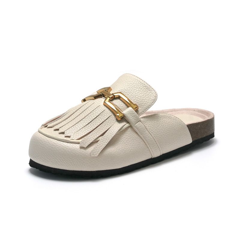 2025 Autumn Winter New Women's Cork Slippers Tassel Men's Beach Water Pine Shoes Closed-Toe Sandals_voghion.com