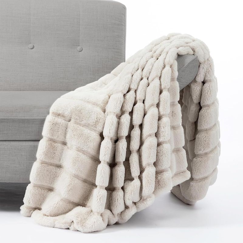 Manta de lujo con borde cruzado, suave manta de felpa de conejo, manta a rayas, decoración del hogar, funda de sofá, manta pequeña_voghion.com
