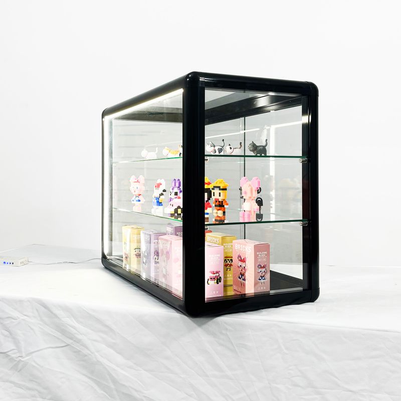 Tempered Glass Top Display Cabinet With Sliding Glass Door And Lock, Standard Aluminum Frame, Display Cabinet With Sliding Glass Door, Lock And LED_voghion.com