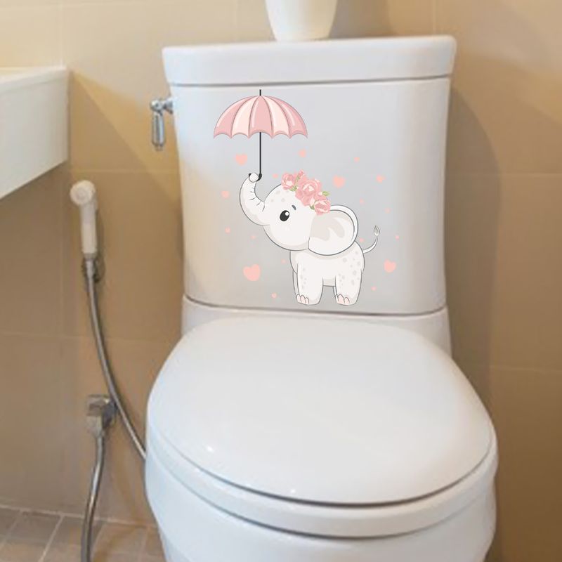 Pink Elephant Prinzessin Regenschirm N1038 DIY Matt PVC Dekorativ Toilette Sticker_voghion.com