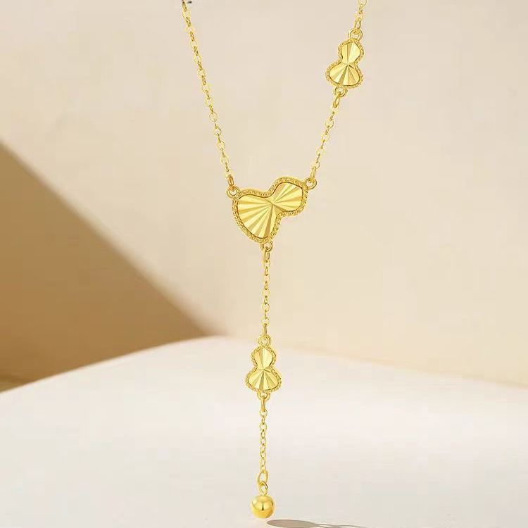 Zhou family with laser gourd necklace gold shop with temperament Joker Fulu gourd pendant clavicle chain_voghion.com