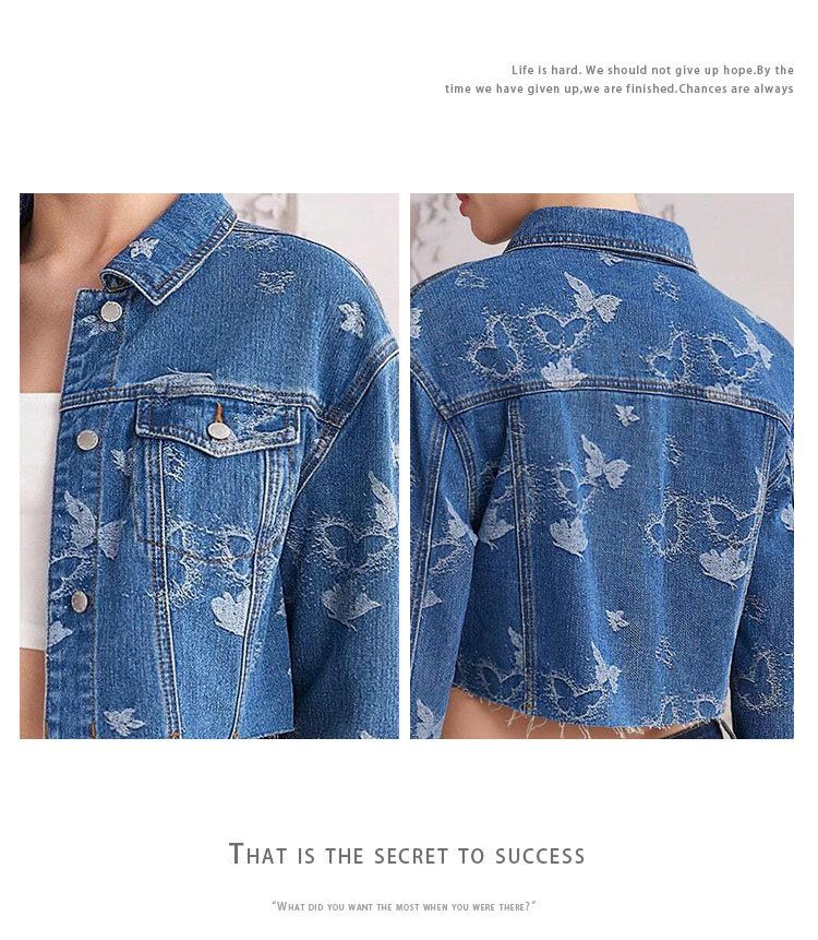 Damen-Jeansjacke mit Jacquard-Fliege – süßes und cooles, kurzes, lässiges Oberteil im europäischen Stil_voghion.com