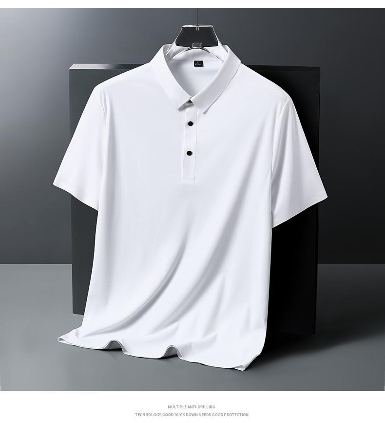 T-shirt con risvolto Summer Me per affari, tempo libero, sport, asciugatura rapida, polo a maniche corte in seta fredda, nera_voghion.com