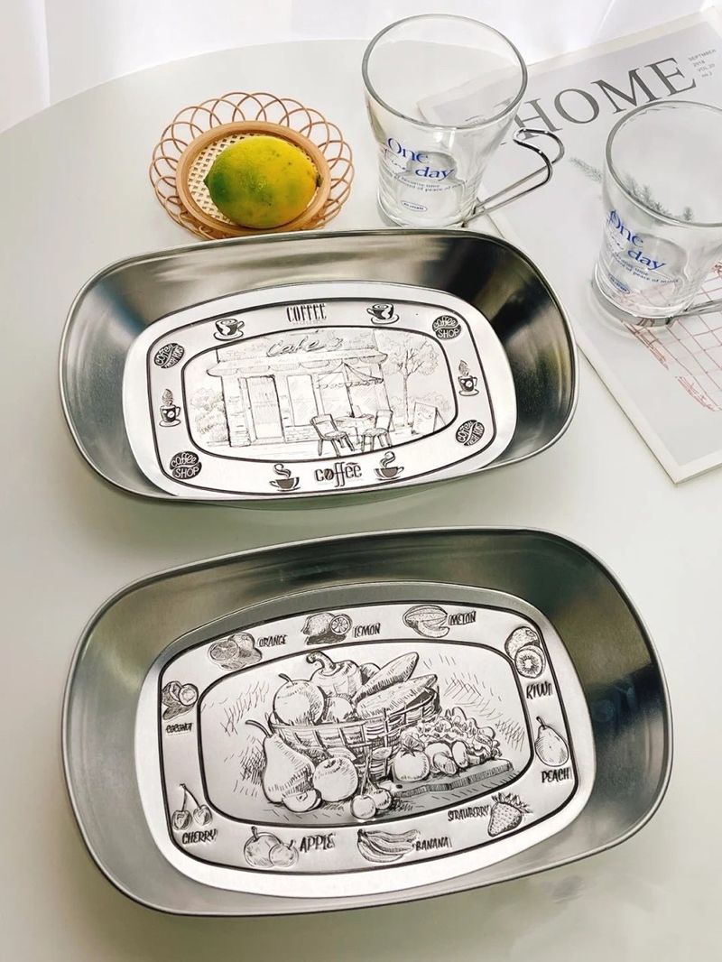 Tablett im amerikanischen Stil Weißblech Haushalt Edelstahl Snack Obst Lebensmittel Kaffee Tisch Lagerung Picknick Platte_voghion.com