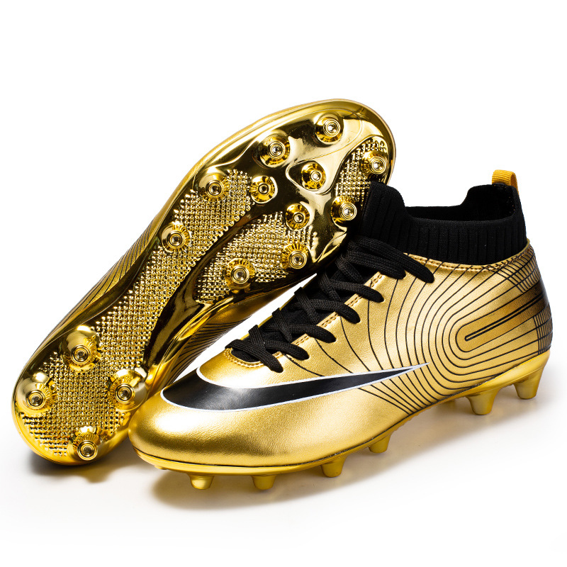 Golden Football boot high top tf broken nails artificial lawn boys and girls AG long nail competition student training_voghion.com