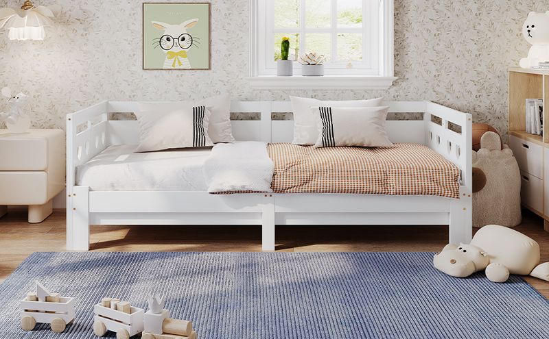 Tagesbett 90x200cm Ausziehbar, Massivkiefer, Mit Rollrost Herzform, Weiß_voghion.com