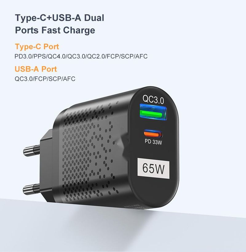 USLION 65W GaN Charger Tablet Laptop Fast Charger Type C PD Quick Charger EU/KR Specification Plugs Adapter For Samsung Iphone_voghion.com