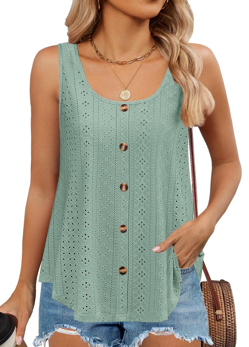 2025 Sommer Neue Rundhals Ärmellose Feste Farbe Strap Mode Lässig Taste Aushöhlen Weste_voghion.com