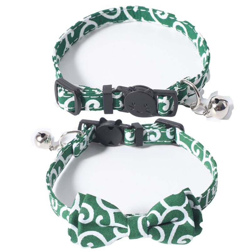 Cute Pet Companion New Product Tang Grass Color Kitten Bowknot Cat Collar Buckle Style With Bell_voghion.com
