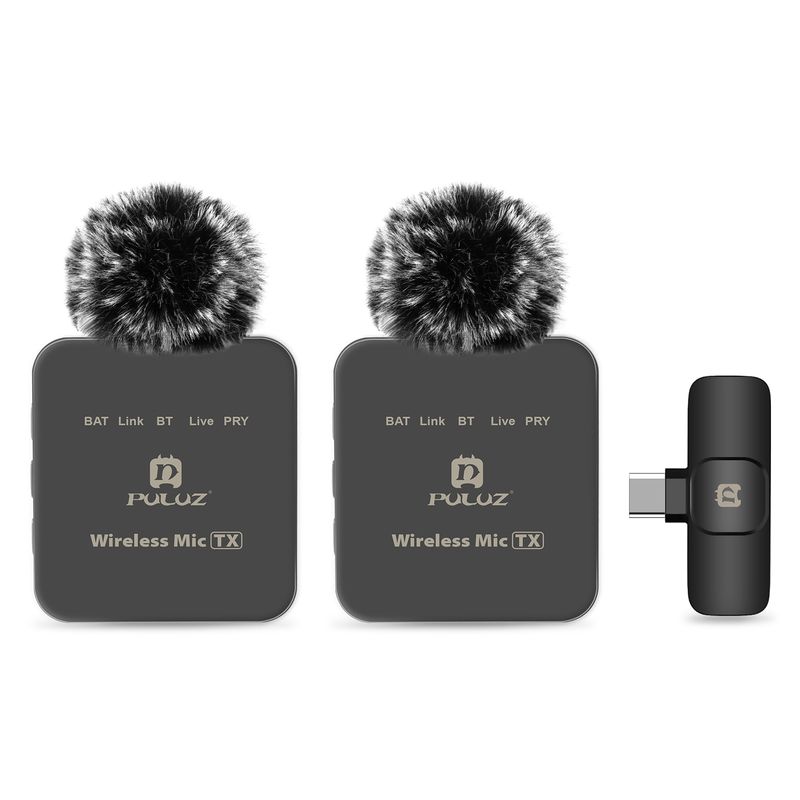 PULUZ belaidis prisegamas mikrofonas iPhone, iPad telefonams, su 8 kontaktų / C tipo imtuvu ir dviem mikrofonais_voghion.com
