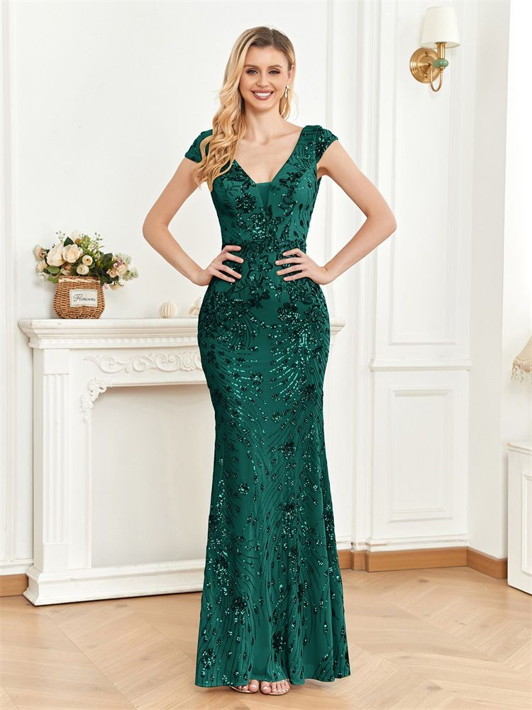 Elegantes Champagner-Abendkleid mit Pailletten für Damen – Slim Fit, langes Meerjungfrauenschwanzkleid für Bankette und Partys_voghion.com