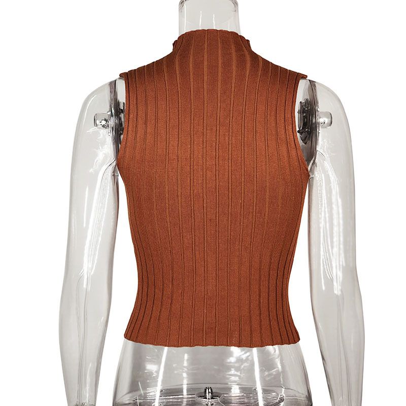 Canotta estiva da donna in maglia tinta unita, senza maniche, vestibilità attillata, con strisce sotto le ascelle_voghion.com