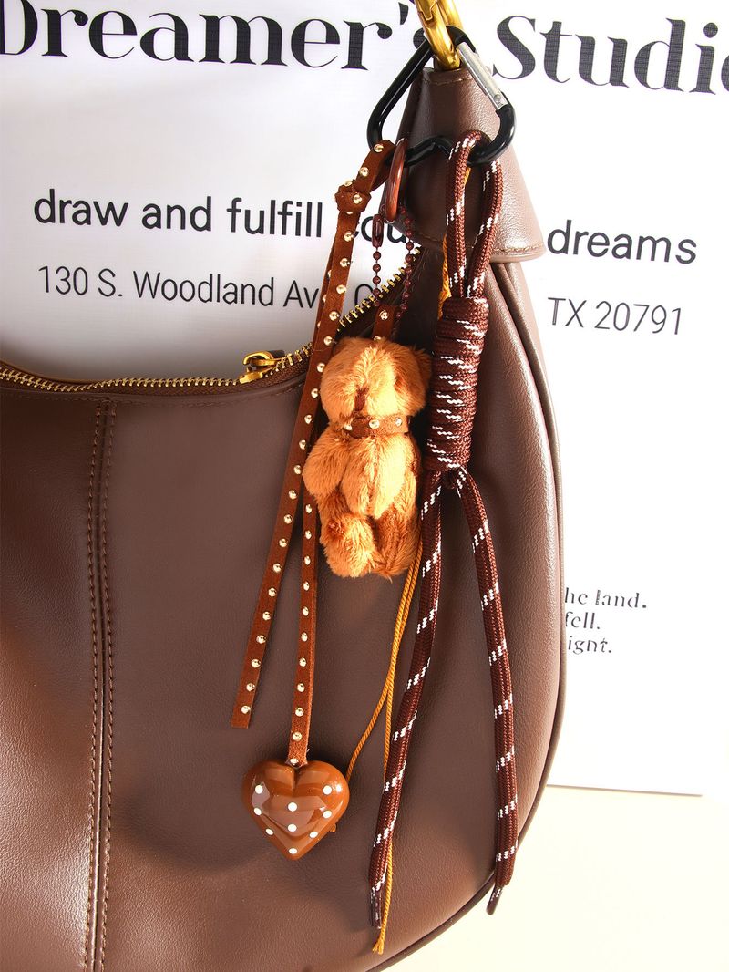 Breloques de sac faites à la main, pendentif de sac créatif en forme d'ourson avec nœud d'amour, porte-clés, pendentif de téléphone portable_voghion.com
