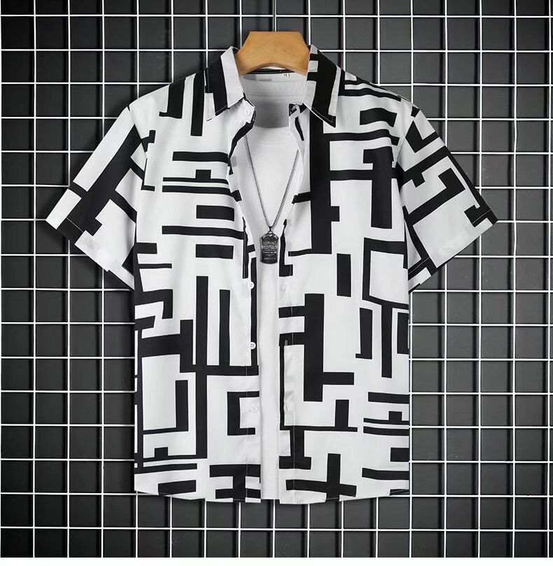 Camicia estiva a maniche corte da uomo in seta di ghiaccio, ad asciugatura rapida, alla moda, di grandi dimensioni, colorata, da spiaggia, coppia, due pezzi_voghion.com