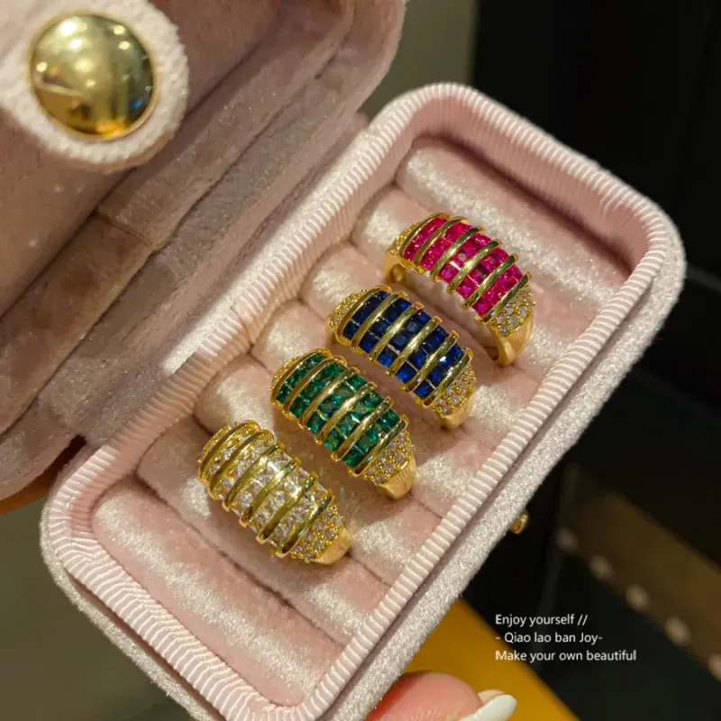 Gold Toned Multi Row Crystal Ring Luxe Layered Detail, Glamorous For Daily Or Statement Finger Styling, High - Quality_voghion.com