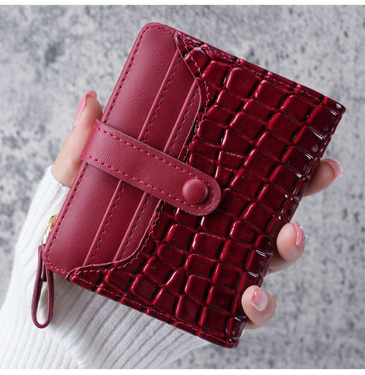 Portafoglio con fibbia modello coccodrillo con motivo pietra da donna, portamonete con cerniera corto stile coreano_voghion.com