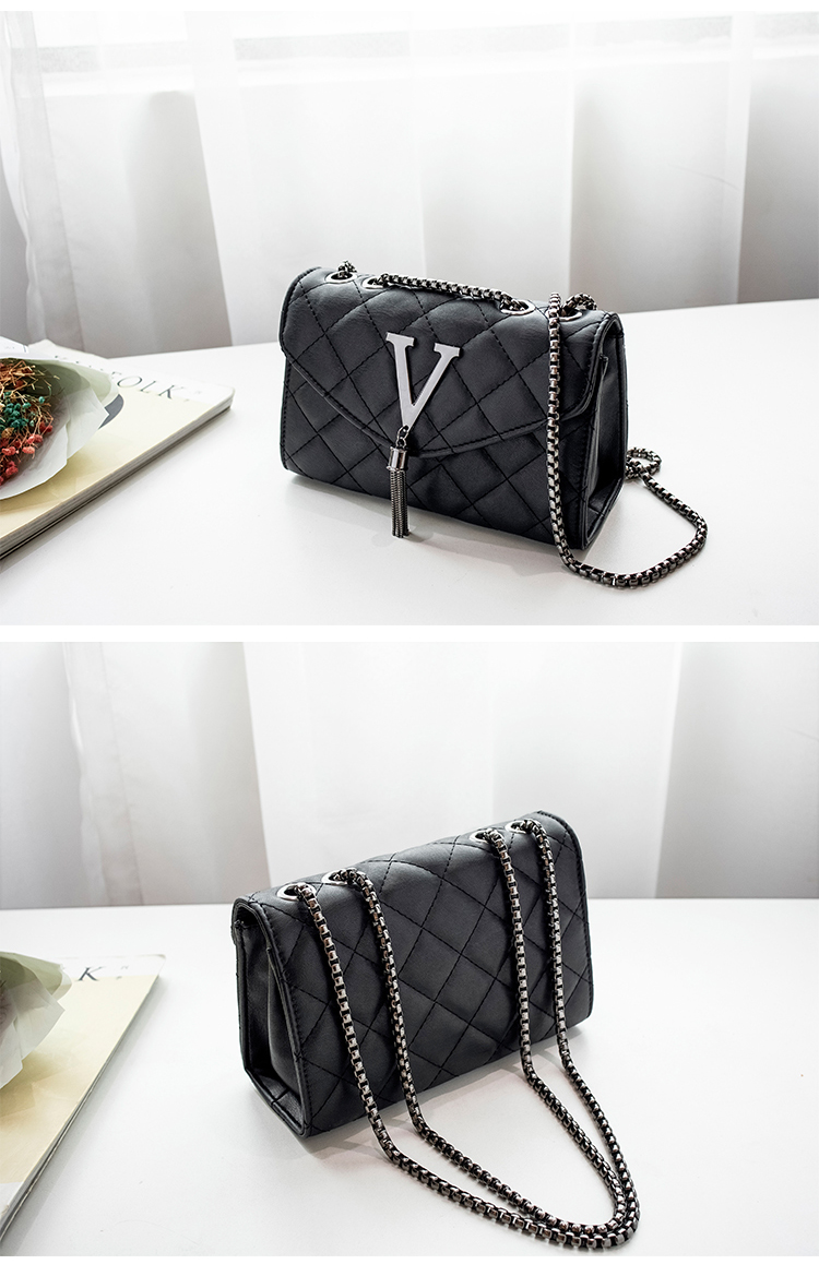 Black Luxury Handbags And Purse Women PU Leather Messenger Shoulder Bag Plaid Female Crossbody Bag Tassel Quilted Brand_voghion.com